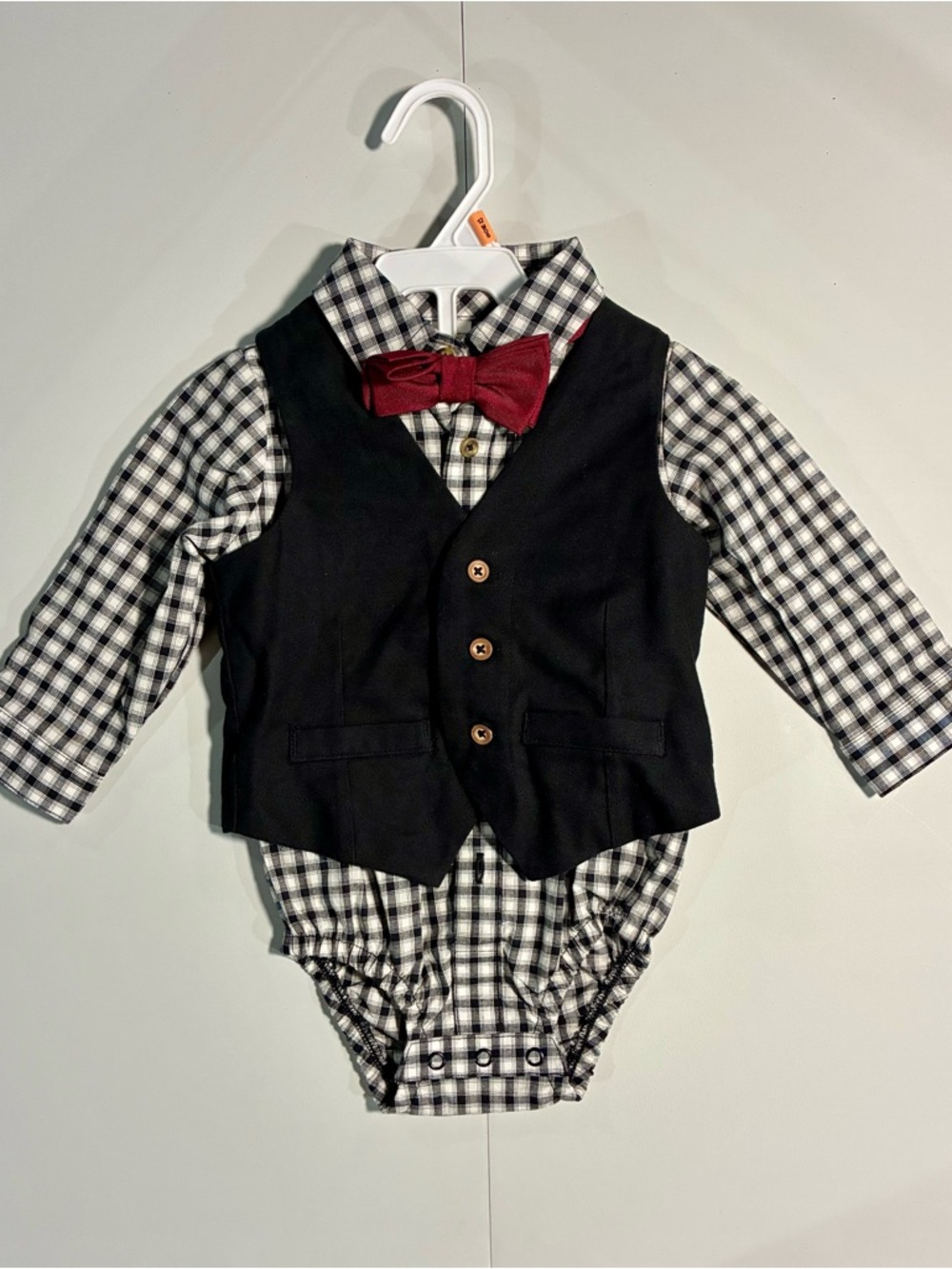 Carter's Black & White Gingham Bodysuit with Vest & Bow Tie
